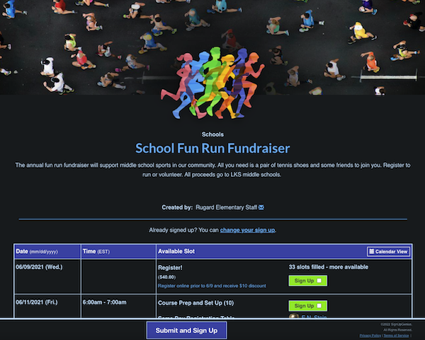 screenshot of school fun run fundraiser