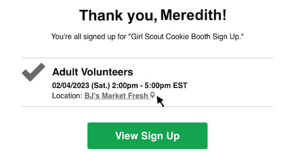 screenshot of girl scout cookie confirmation email