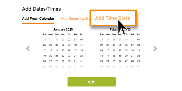 images of dates and times selectable on wizard calendar
