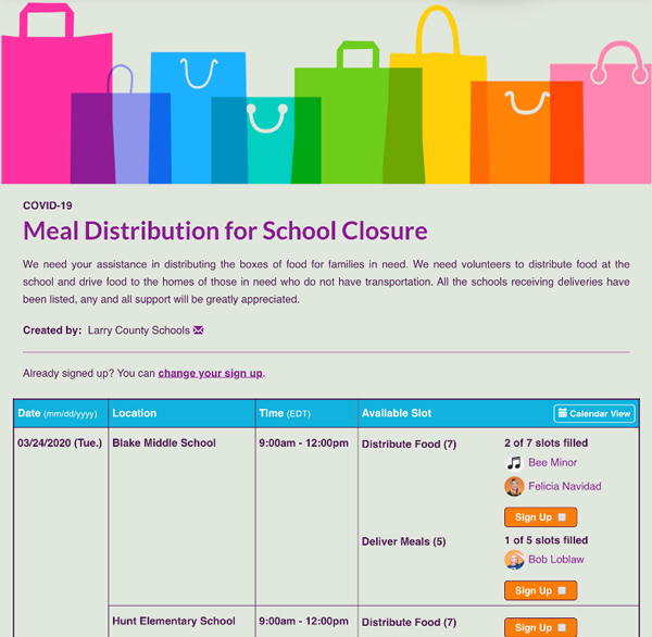 screenshot of meal distribution for school closures