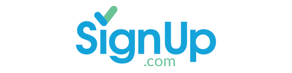 Graphic showing blue and green Sign Up dot com logo
