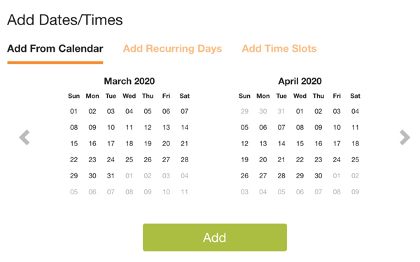 screenshot of how to add dates and times