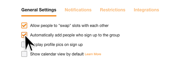 add email addresses to group settings selection