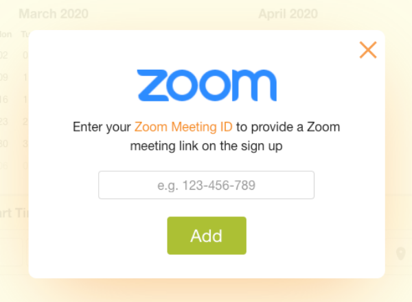 screenshot of area where you can enter your Zoom meeting ID on a sign up