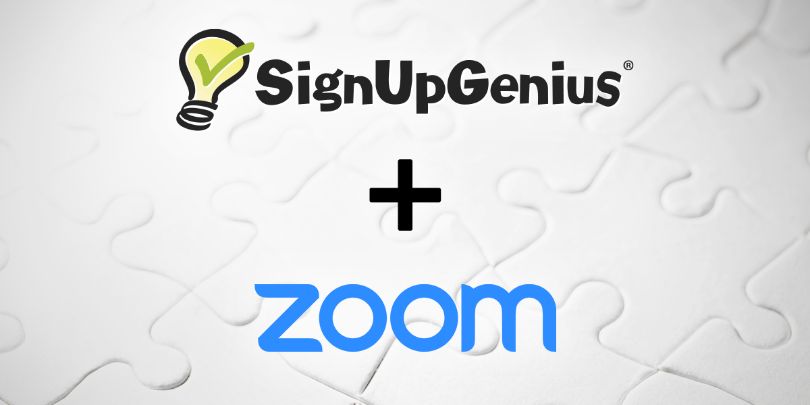 signupgenius plus zoom integrations graphic with puzzle background