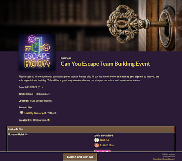 can you escape team building sign up