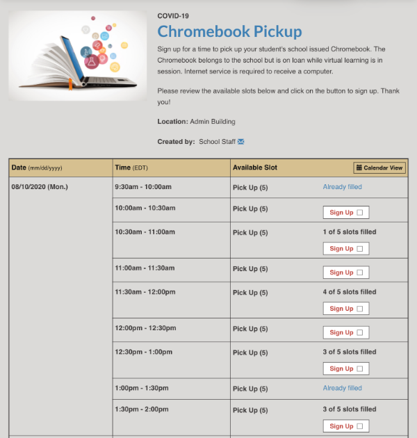 chromebook pickup sign up