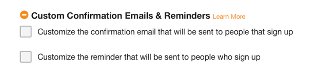 screenshot of option to customize confirmation emails and reminders