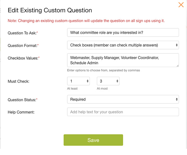 edit existing custom question