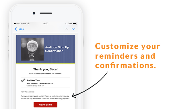 custom confirmations reminders notifications online sign ups sheets forms