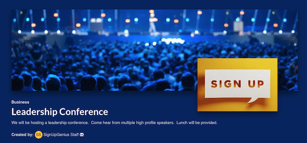 screenshot of the top of leadership conference sign up