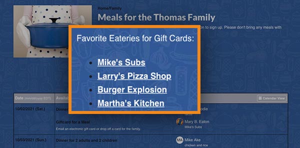 favorite eateries for gift cards list of links