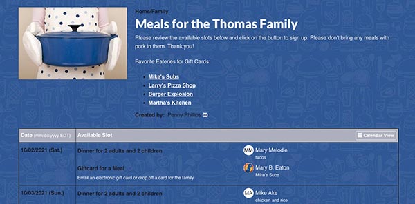meals for the thomas family full sign up