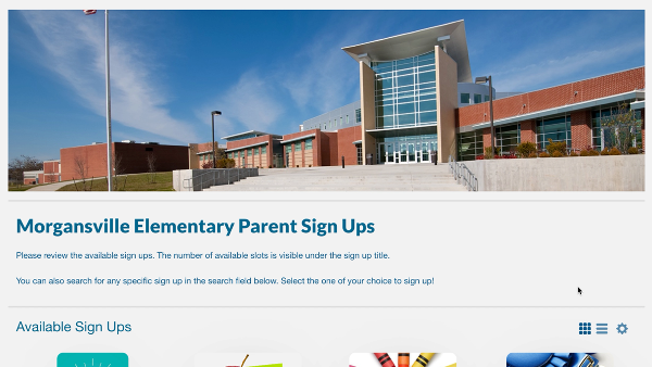screenshot of portal page showing sign ups from an elementary school