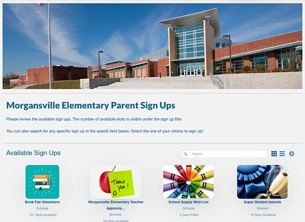 screenshot of sample elementary school portal page
