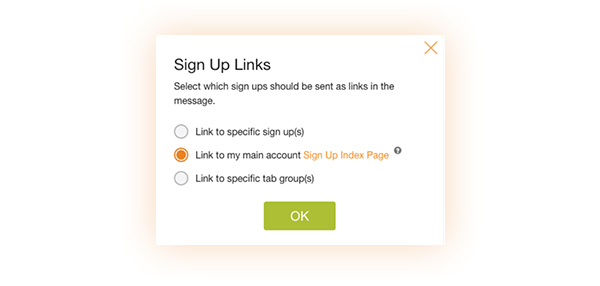 send sign up index page