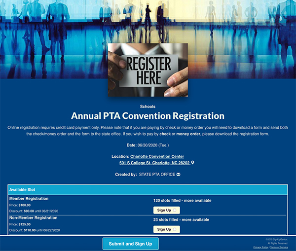 SignUpGenius sign up coordinating Annual PTA Convention Registration