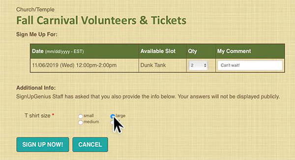 screenshot of custom questions form