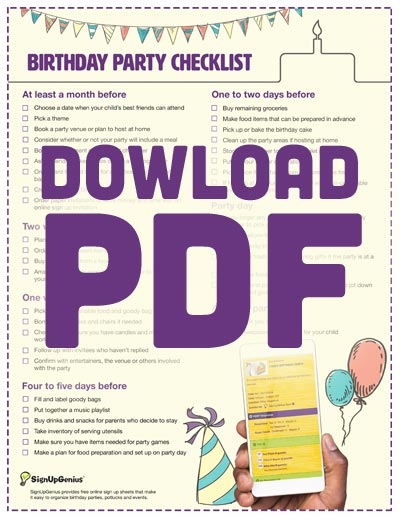 birthday party planning checklist downloadable printable 