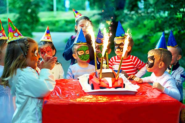 birthday party scene with cake