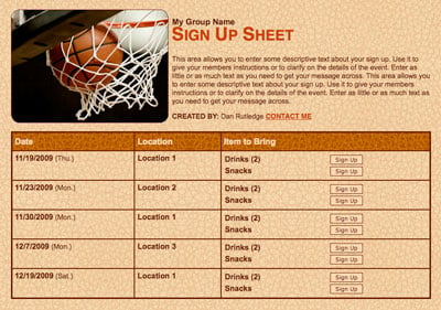 Basketball team party sign up for snacks and volunteers