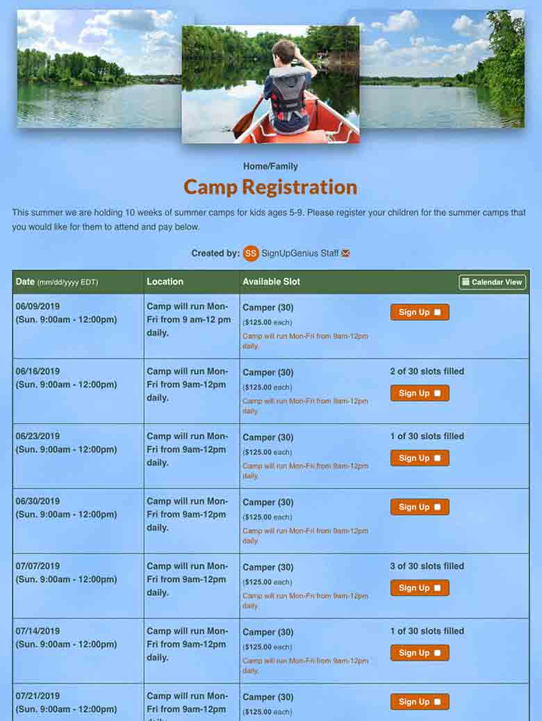 Collect Camp Registrations