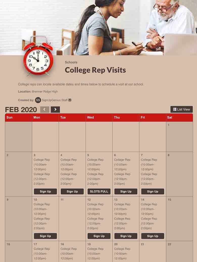 Schedule College Rep Visits