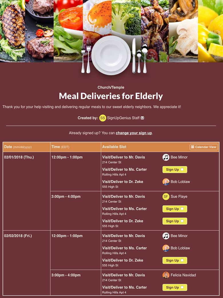 Organize Meal Deliveries for Elderly