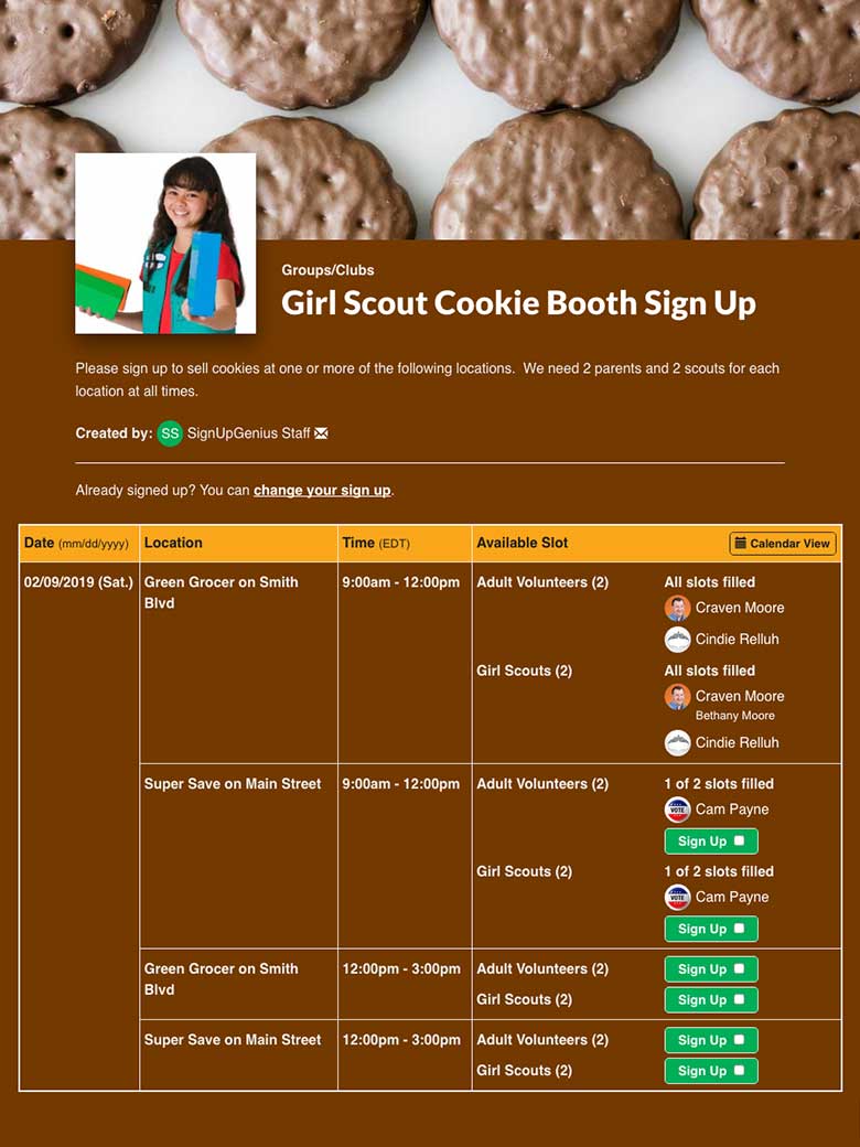 Schedule Cookie Booth Shifts