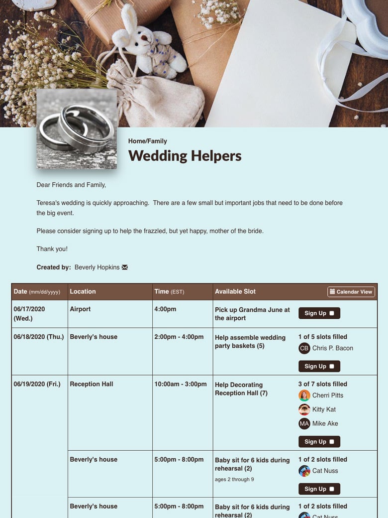 Recruit Help with a Wedding Checklist