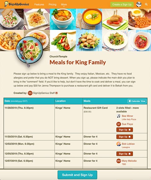 meals for the king family sign up