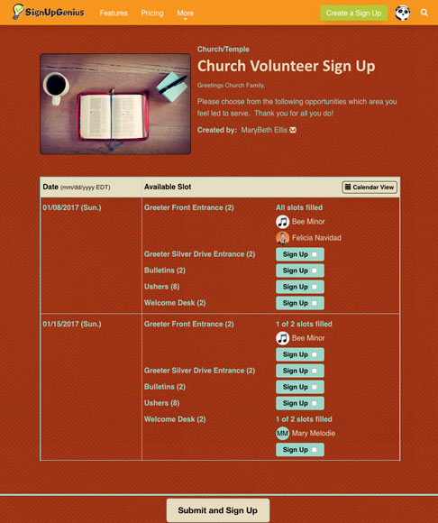 church volunteer sign up